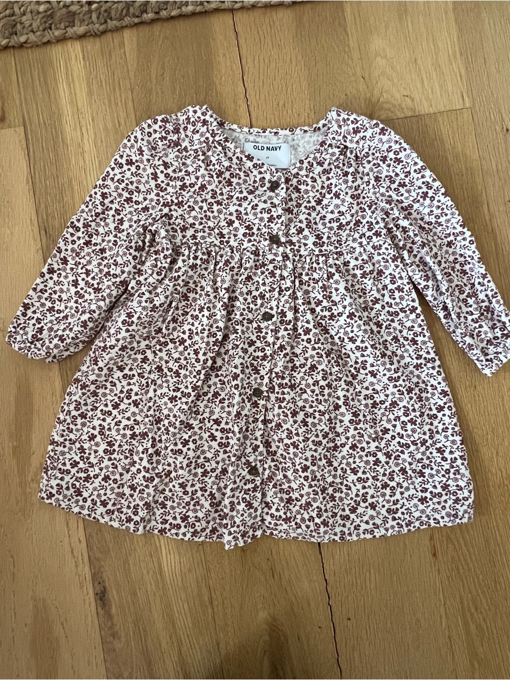 Old Navy Cream Dress with Burgundy Floral Print